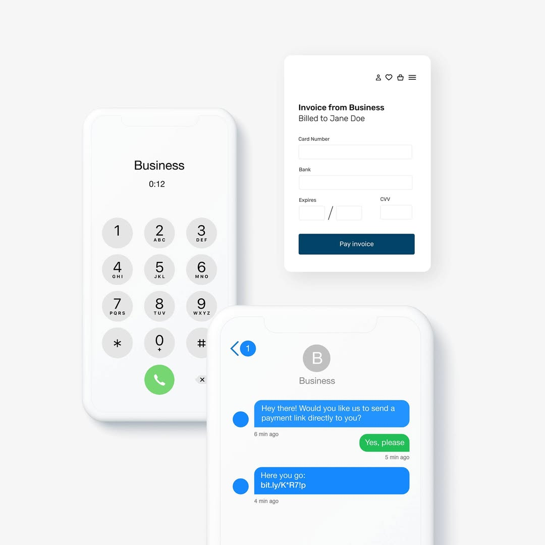 Mobile interface concepts — dialer, invoice & payment link SMS
